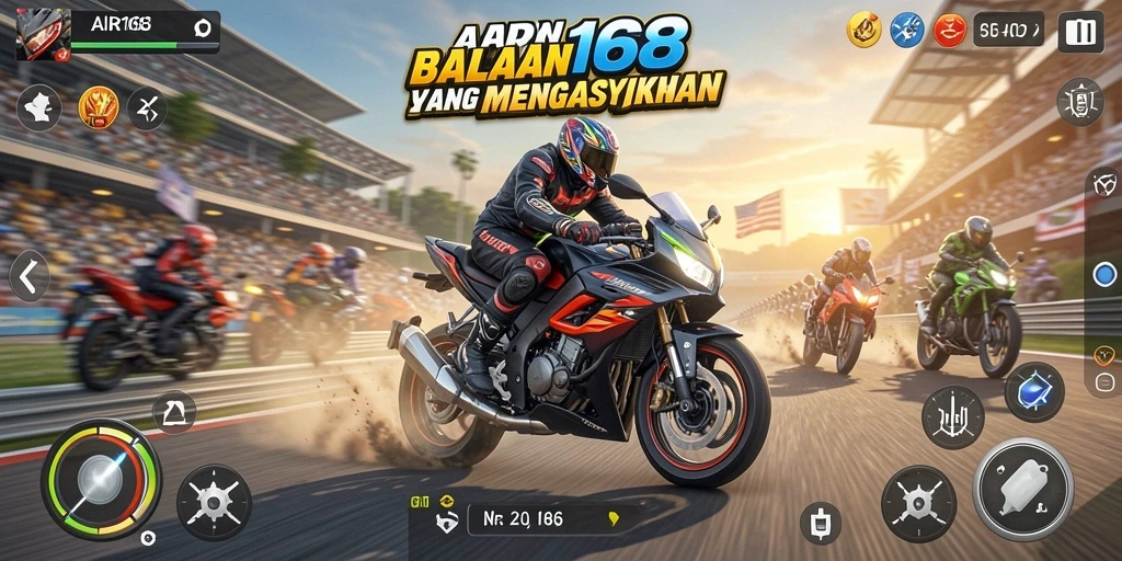 Screenshot dari gameplay balapan motor yang mendebarkan di AIR168.