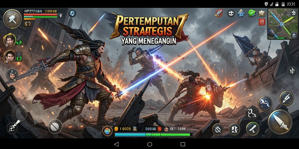 Tampilan gameplay menegangkan dalam HP777 dengan pertempuran strategis.
