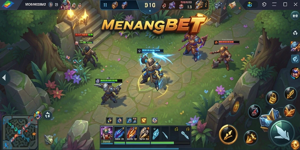 Screenshot MENANGBET menampilkan aksi seru dalam pertempuran MOBA.