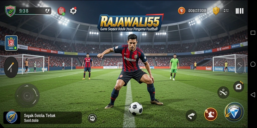 Tampilan gameplay RAJAWALI55 yang seru dan mendebarkan di lapangan sepak bola.