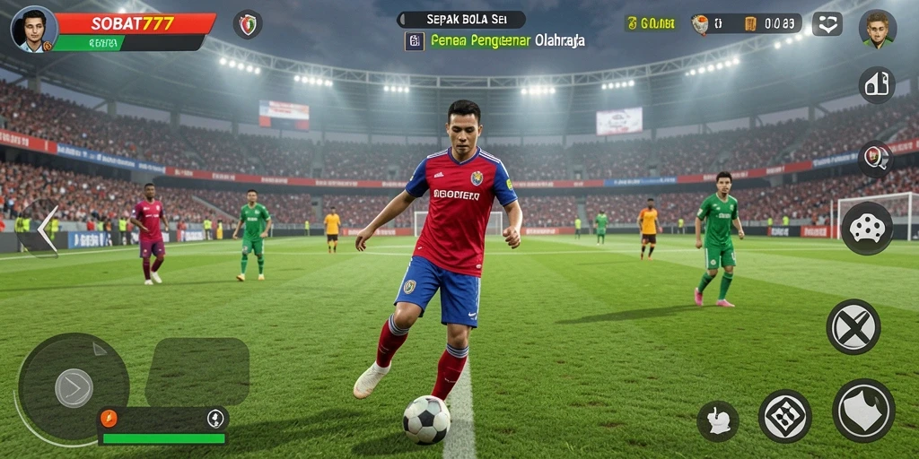 Screenshot gameplay SOBAT777 dengan aksi sepak bola yang mendebarkan.